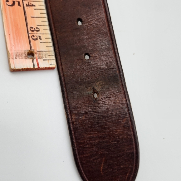 Brown Leather Belt Mens Size 36 Oil Tanned Harness Solid Brass Genuine Handmade - Picture 9 of 11